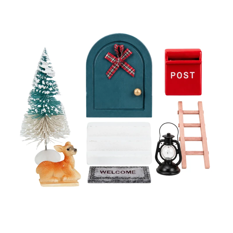 Wichteltür 8 teilig Set aus Sperrholz – 6 x 8 cm mit Briefkasten und Leiter