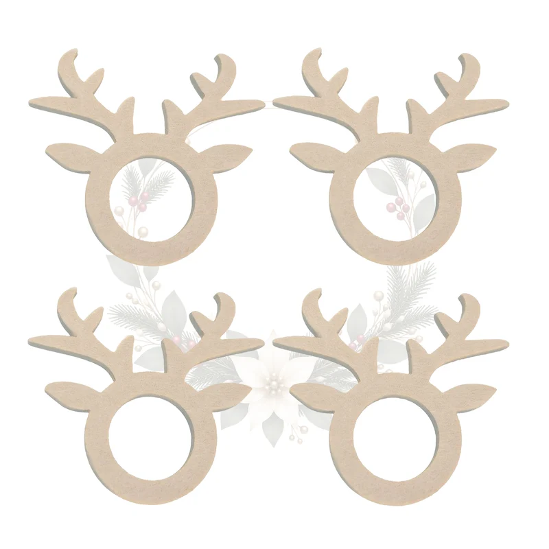 Serviettenringe Rentier 4er Set aus Holz – Weihnachtsdeko in Natur