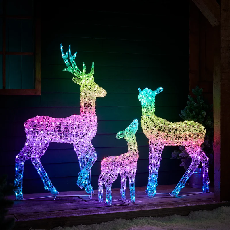 3er Set Swinsty LED-Rentierfamilie mit Farbwechsel und Fernbedienung